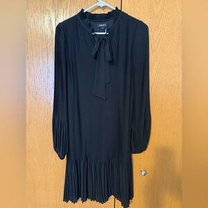 DKNY Black Long Sleeve Pleated Dress